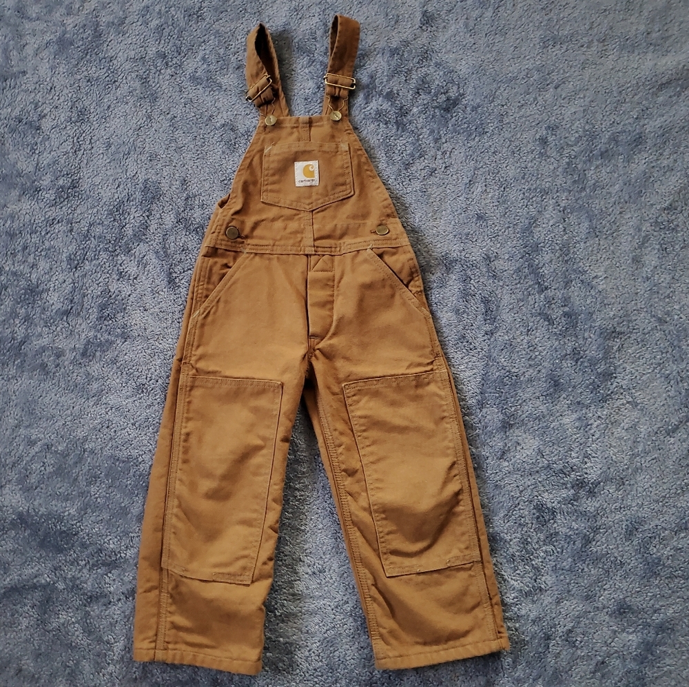 Carhartt Boys Toddler Double Knee Canvas Lined Overalls Size 4T